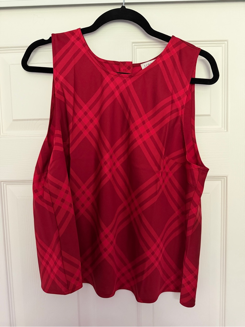 J. Crew sleeveless satin blouse red plaid size large